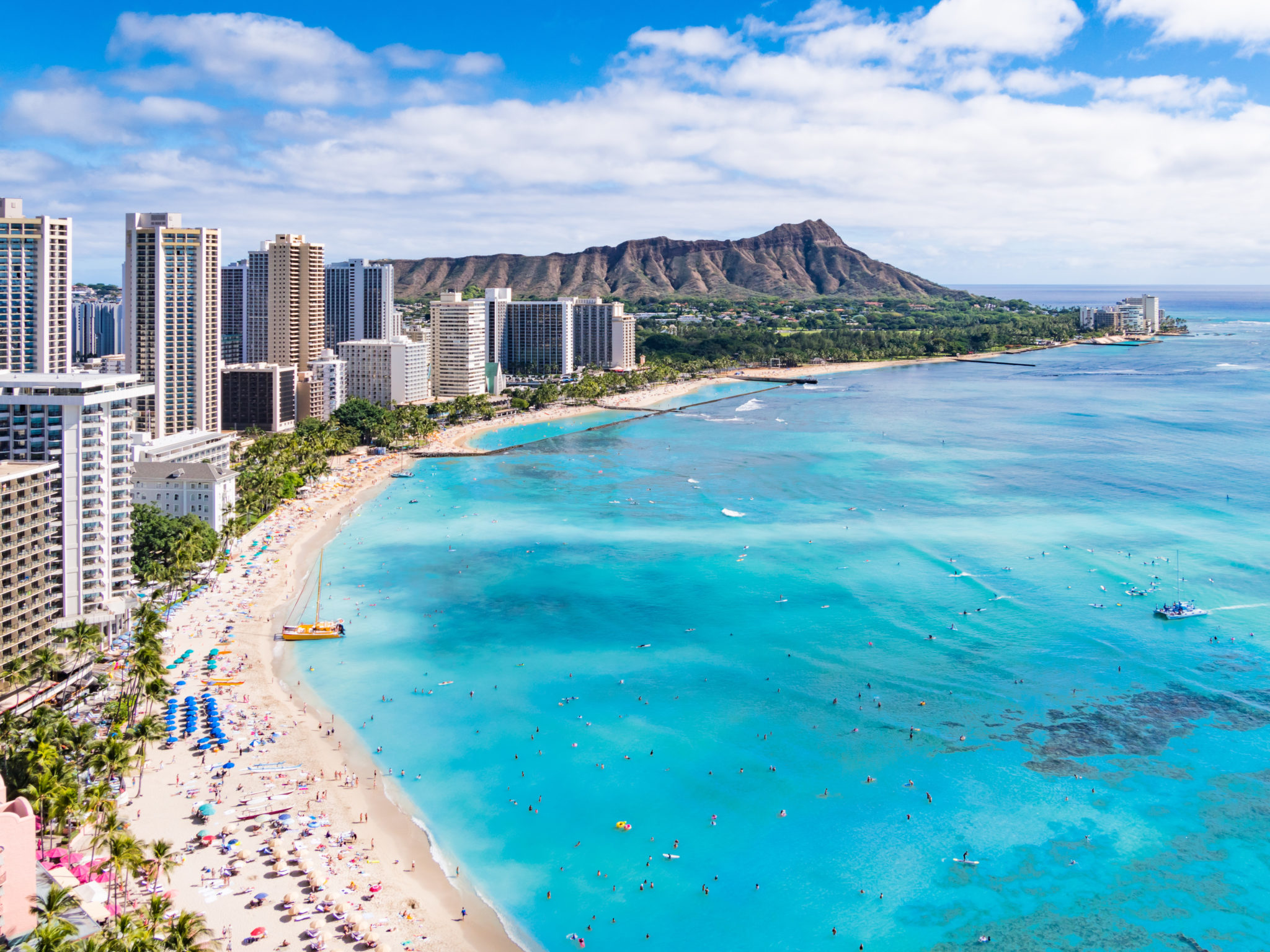 Waikiki Beach and Diamond Head Crater including the hotels and